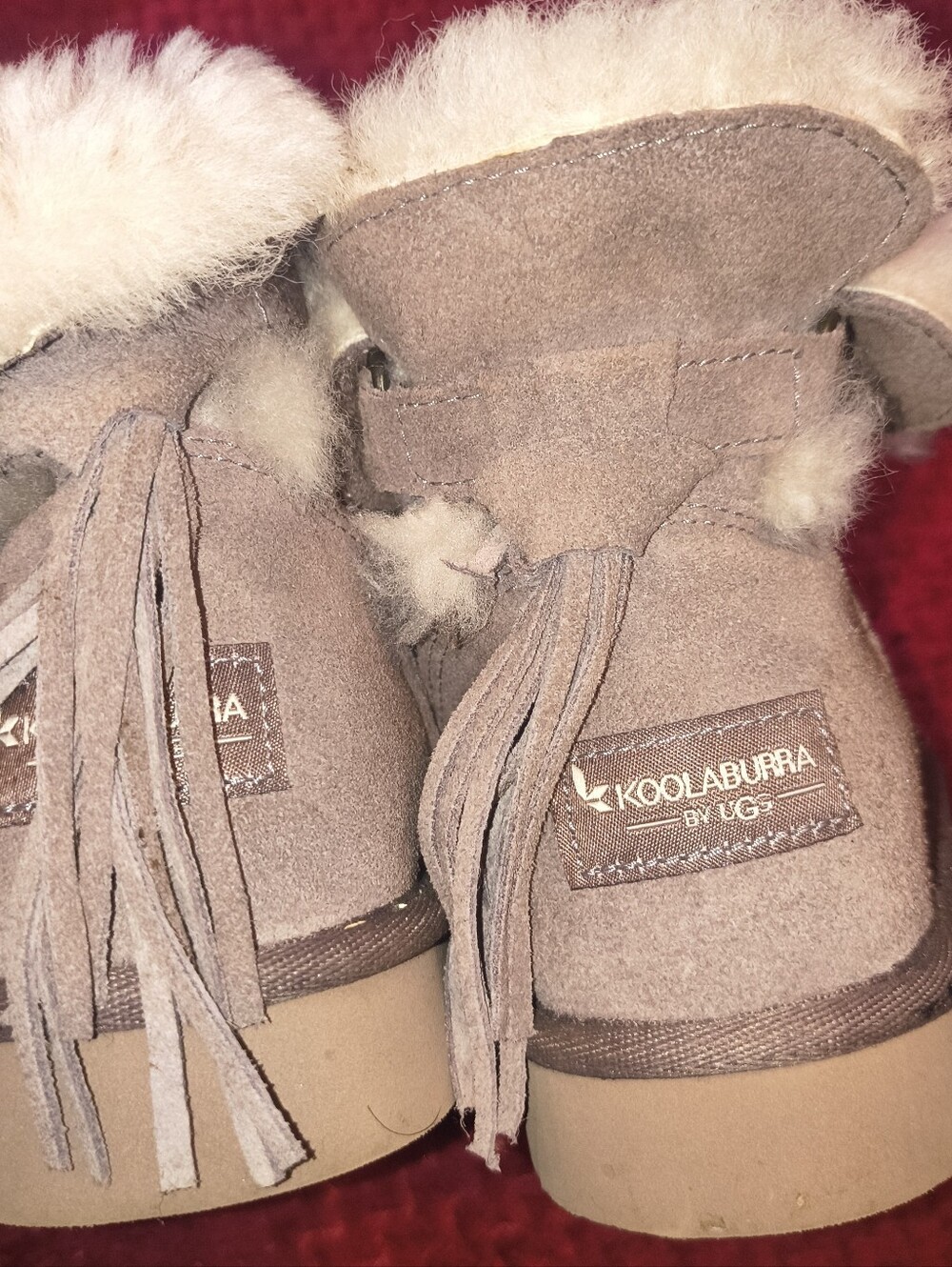 Koolaburra by UGG Taupe Suede Shearling Tassel Back Slippers